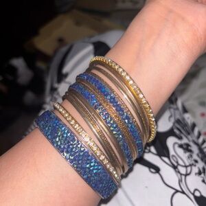 Elegant Blue and Gold Bangle Set